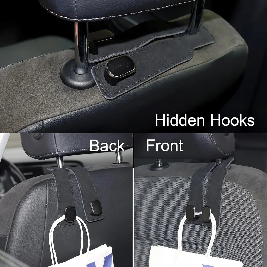 2pcs Heavy-Duty Car Seat Headrest Hooks – Leather & Metal Purse Organizer for Handbags & Groceries
