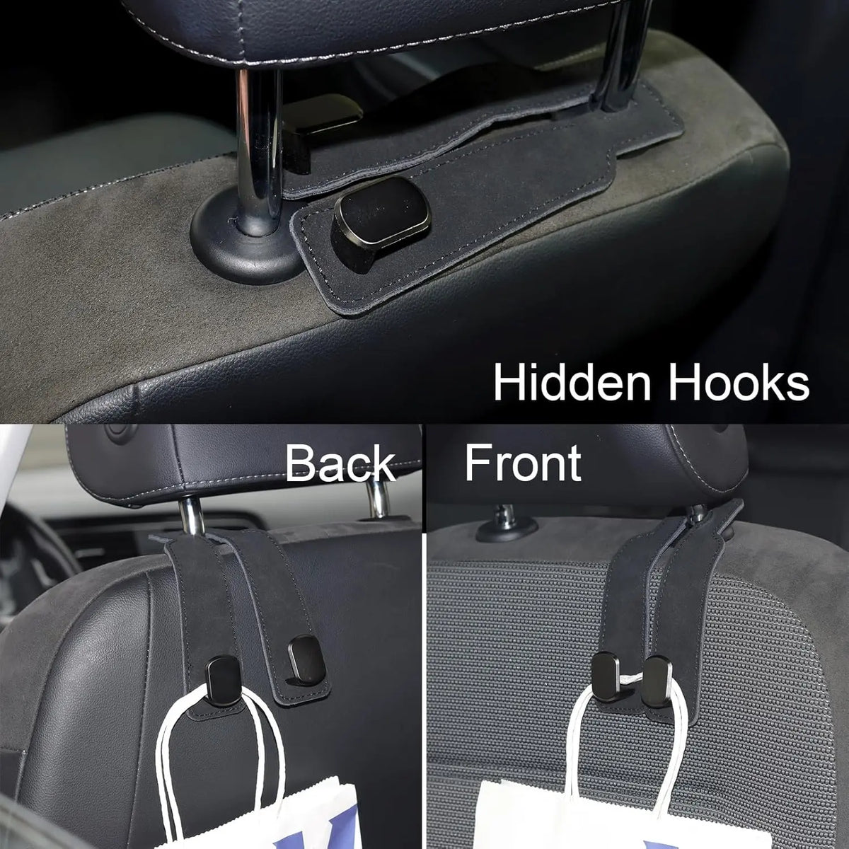 2pcs Heavy-Duty Car Seat Headrest Hooks – Leather & Metal Purse Organizer for Handbags & Groceries
