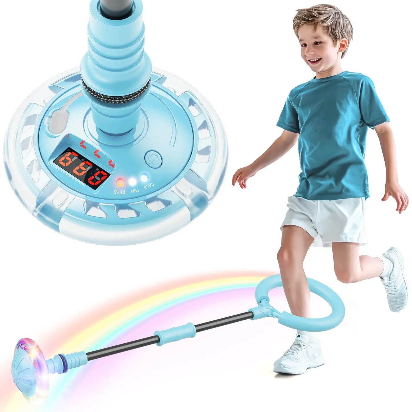 3-in-1 Skip Ball for Kids, Counter Timer Calorie Tracker, Rechargeable Colorful Flash Wheel, Ankle Jump Toy for Boys Age 6 7 8 9 10, Indoor Outdoor Gift