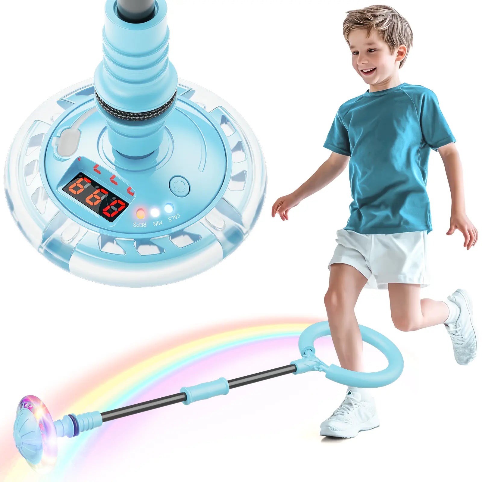 3-in-1 Skip Ball for Kids, Counter Timer Calorie Tracker, Rechargeable Colorful Flash Wheel, Ankle Jump Toy for Boys Age 6 7 8 9 10, Indoor Outdoor Gift
