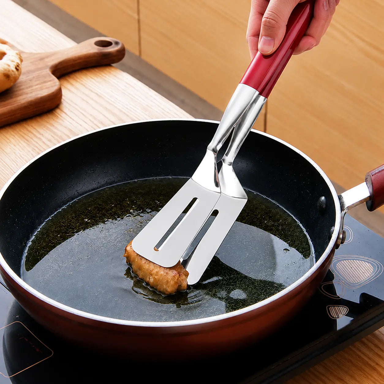 Multi-Functional Stainless Steel Steak Spatula Clamp, Kitchen Cooking Tongs for Fried Steak, Grill & Frying Pan Use