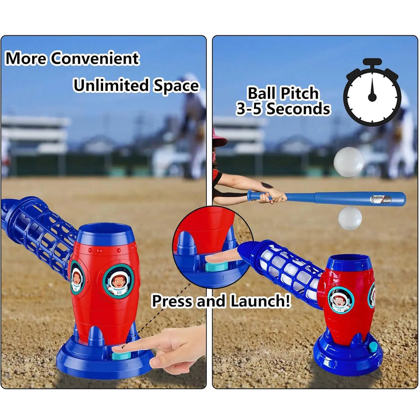 Kids Electronic Baseball Pitching Machine - Auth Pitching Machine with 5 Plastic Baseballs Included -Ages 3+ Perfect Holiday Gift
