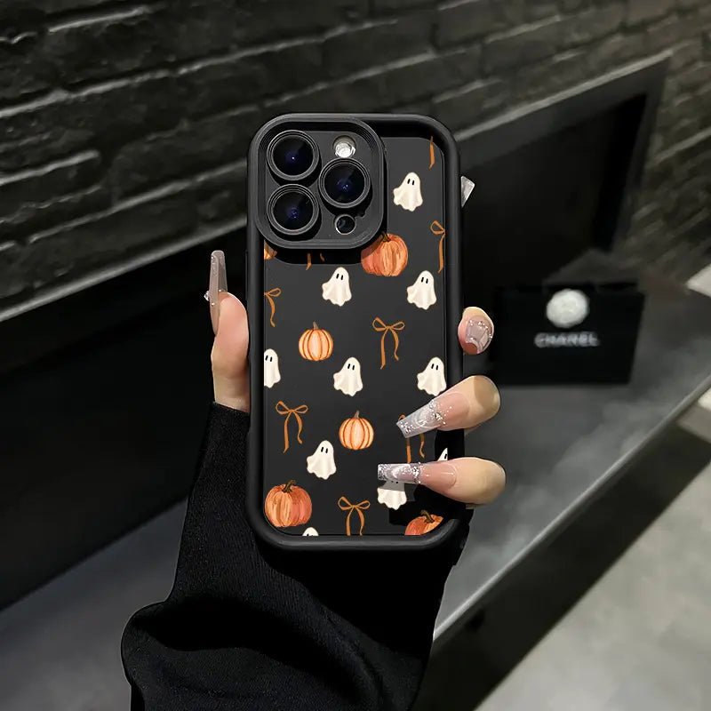 Cute Halloween Ghost Pumpkin Bow Phone Case for iPhone 17 Pro Max – Shockproof Protective Cover