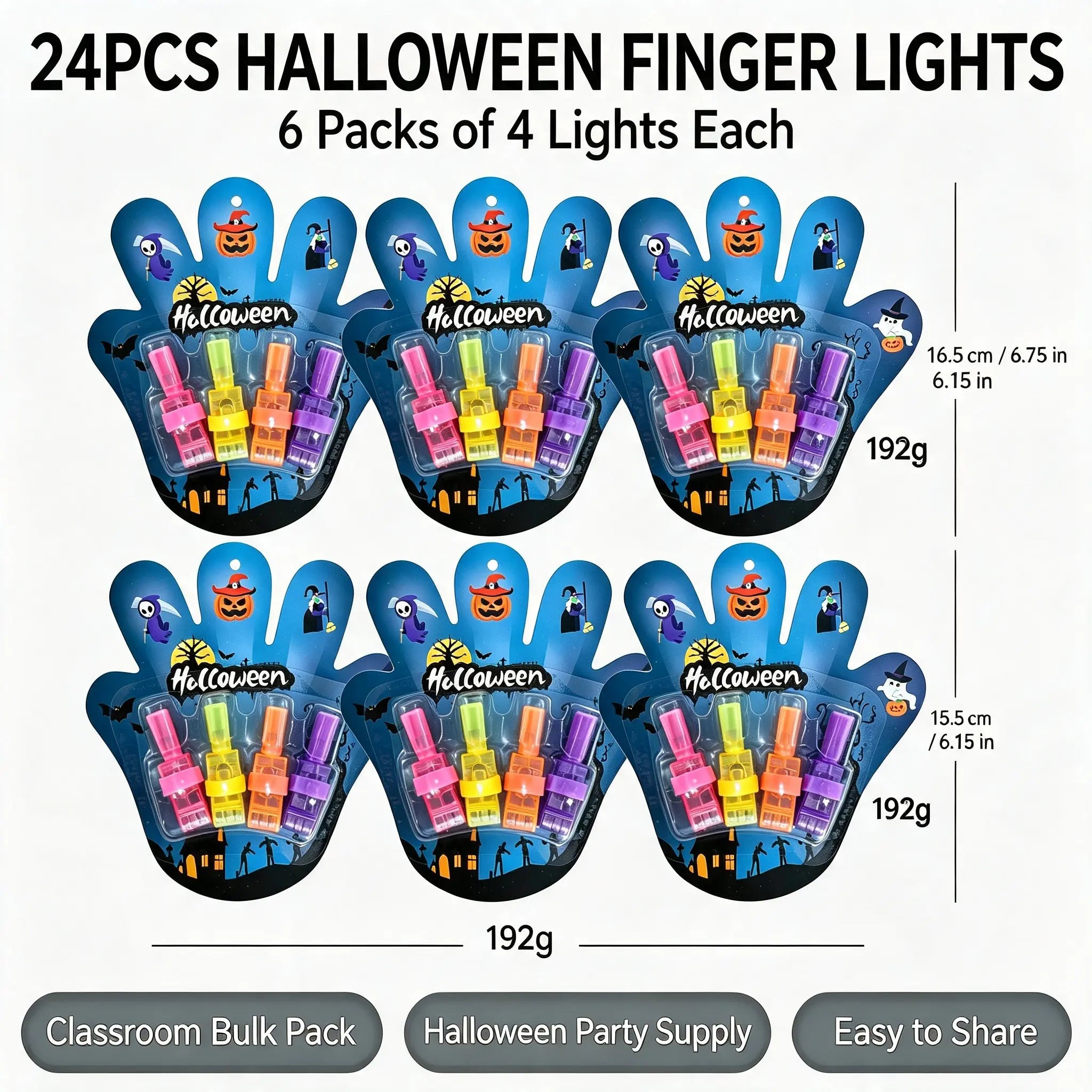 Halloween LED Projection Finger Lights – Multi-Color Trick-or-Treat Goodie Bag Fillers